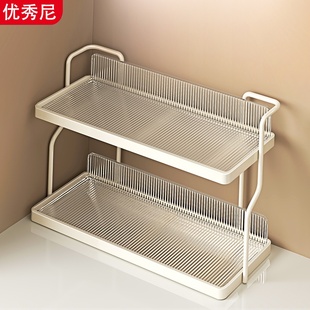 双层置物架厨房调料台面收纳架轻奢奶油风杯子餐桌收纳架子调料架