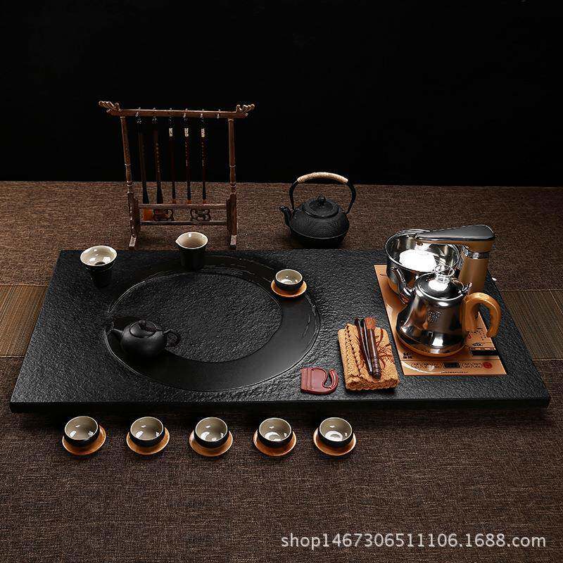 乌金石茶盘四合一全自动电磁炉整块黑金石茶台排水茶桌茶台茶托盘