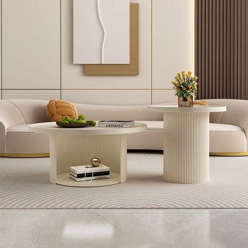 现简约小户型客厅形沙发家代用圆茶几法式轻奢奶油TT0055风设计师