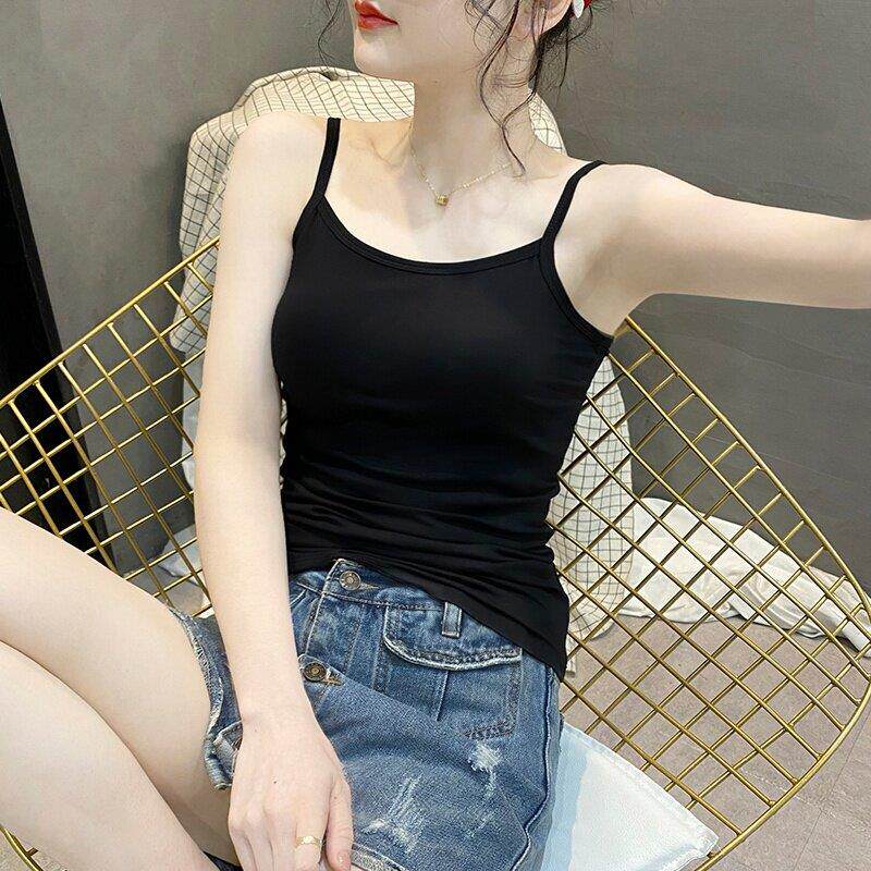 潮牌黑色美背吊带背心女外穿新款紧身内搭设计小众性感锁骨上衣夏