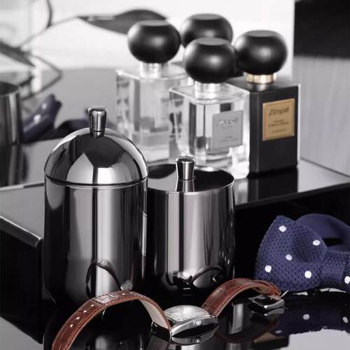 新款直销304不锈钢轻奢棉签收纳罐子黑色牙签牙线盒卫生间车载香