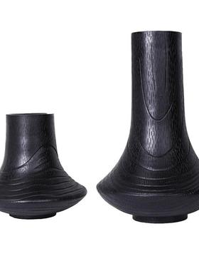 现代简约黑色木纹树脂花器 创意轻奢花瓶客厅样板间玄关干花插