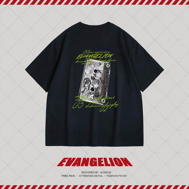 EVA福音战 士联名录音带明日香动漫周边短袖纯棉圆领T恤衣服男女