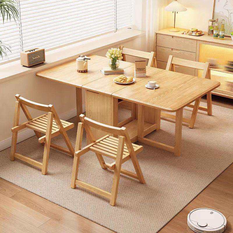 折叠全实木餐桌家用小户型现代简约伸缩多功能桌椅组合长方形吃饭