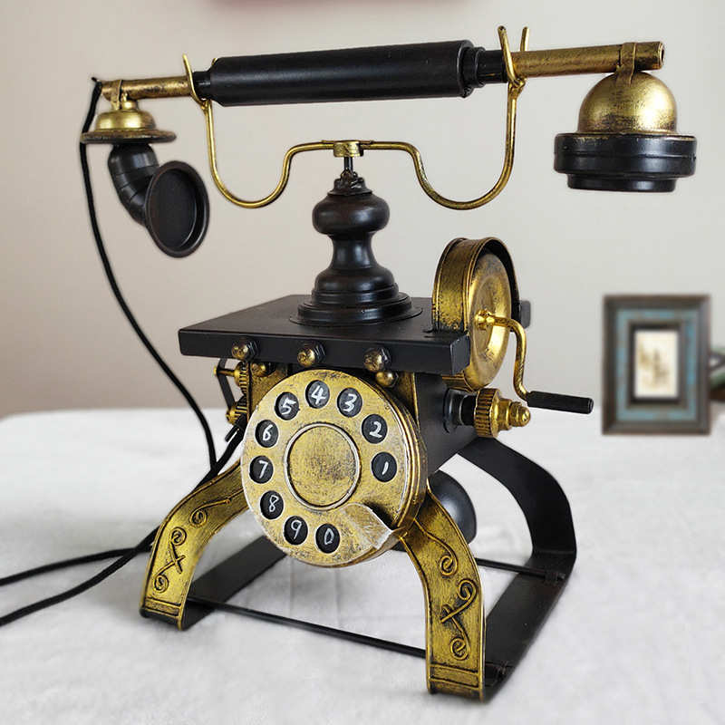 酒吧网道具欧式铁桌面摆件咖模型创意复古餐厅装饰品艺家居电话机