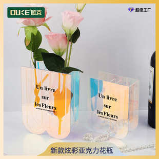 深圳欧克源头工厂定制新款 客厅办公炫彩插花瓶 亚克力炫彩花瓶