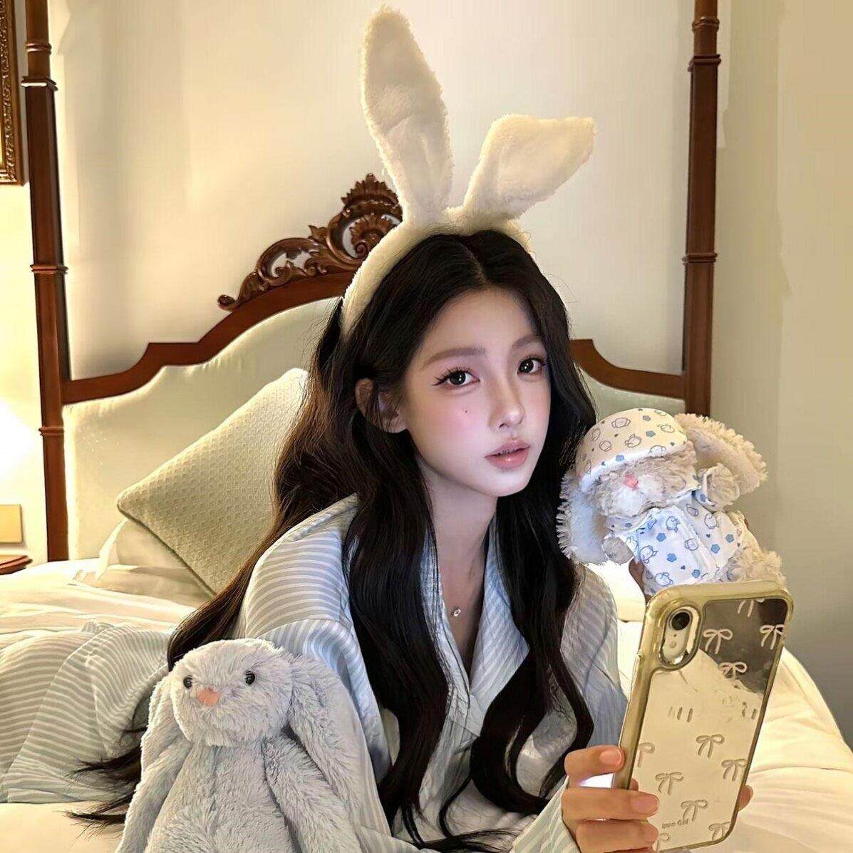可爱白色兔耳朵毛绒发箍兔子兔女郎发箍洗脸化妆压发发卡拍照头饰