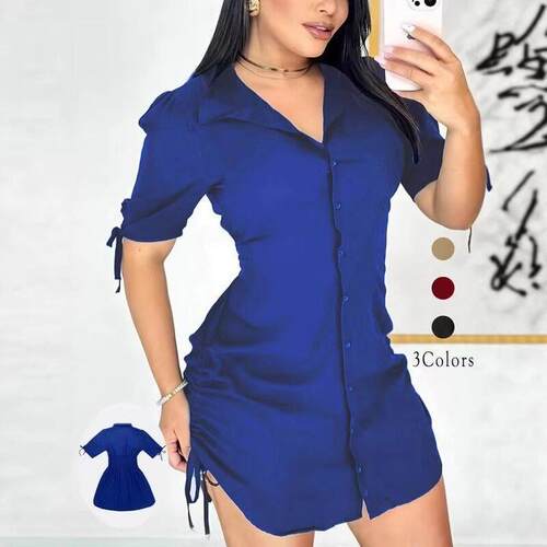 Women's Sexy V Neck Shirtwaist Mini Dress Adjustable