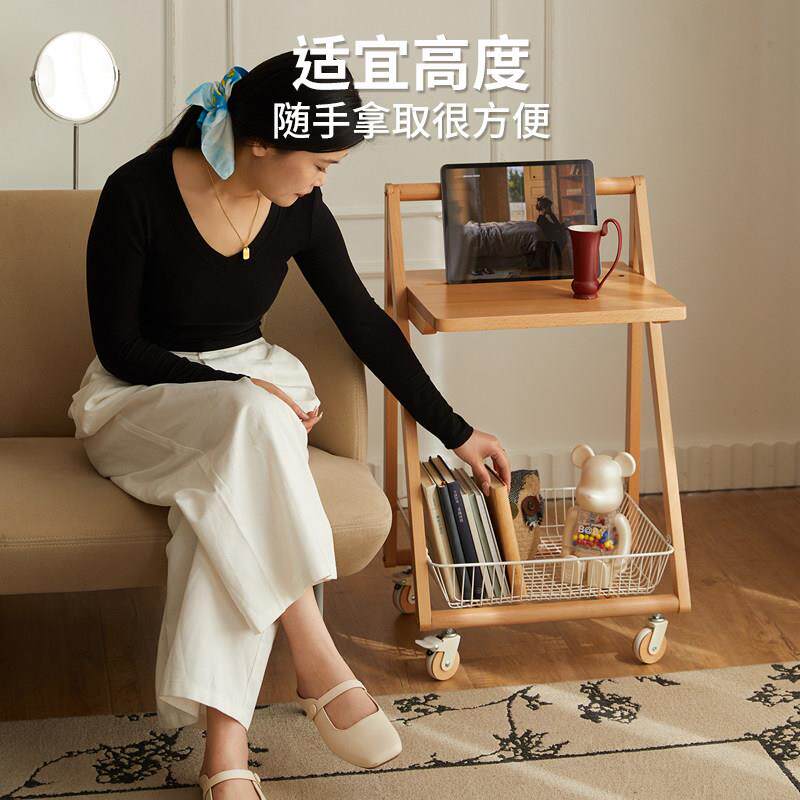 实沙发边几YDBJ-001客厅可移动简约木柜家用小茶床几收纳小推车头