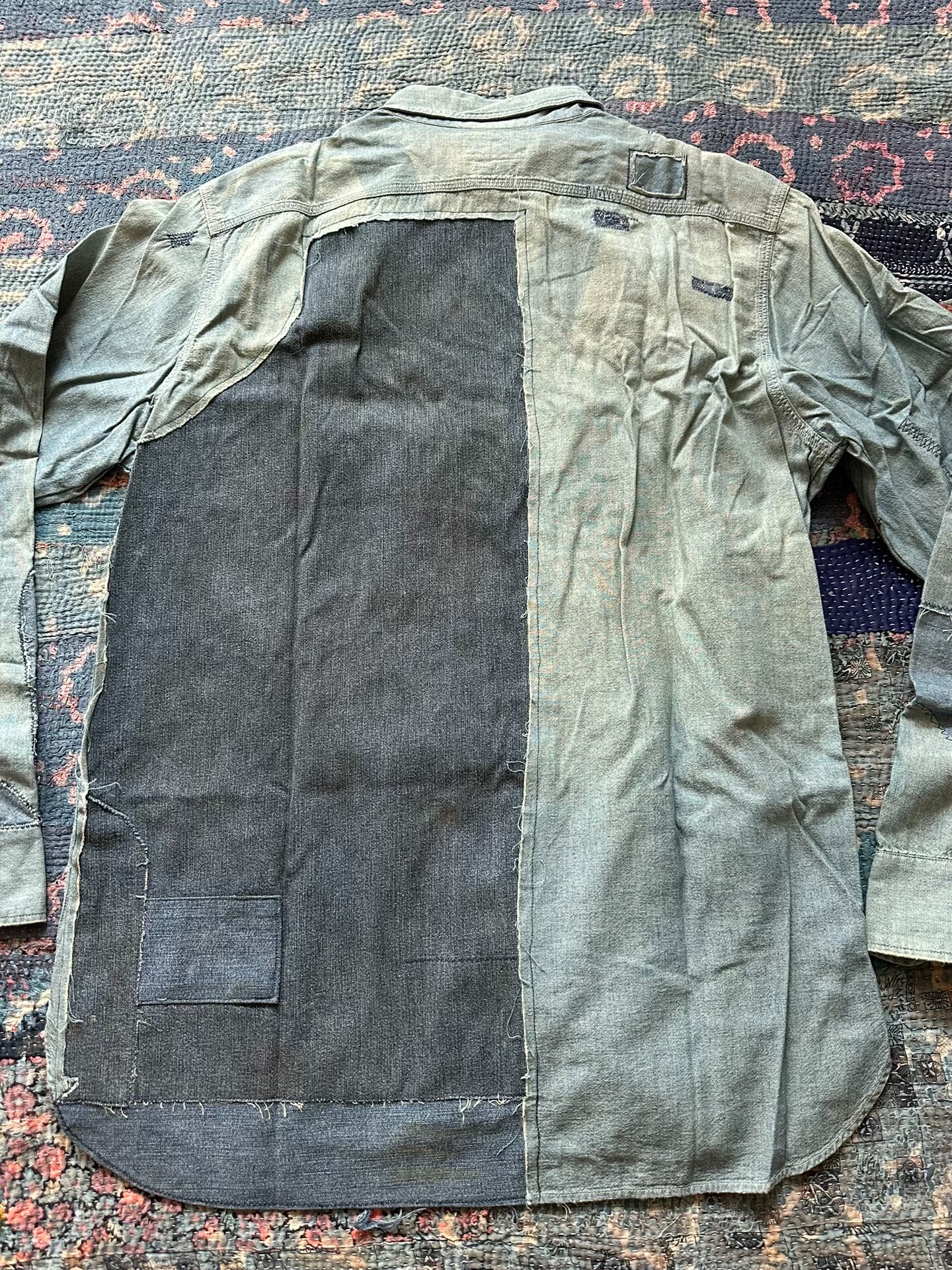 RRL Grayish-Green Distressed Patch Shirt — front