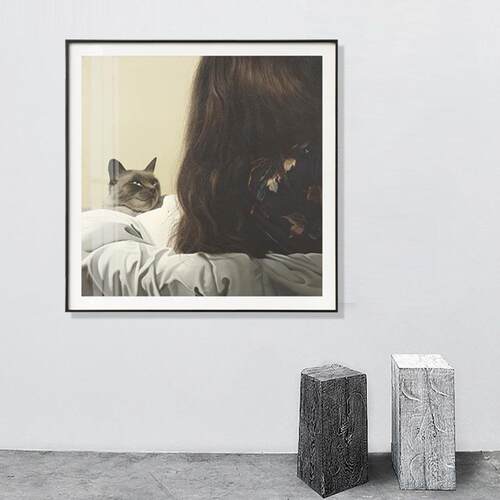 北欧现代简约风格装饰画客厅卧室挂画loft公寓工作室样板间壁画猫