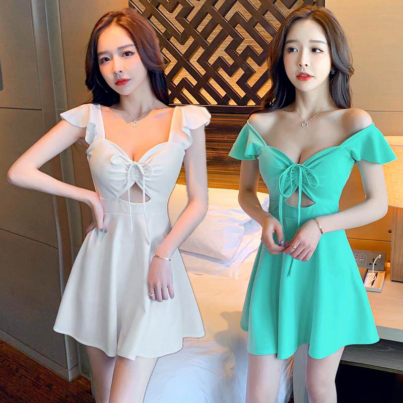 2024夜场足疗足浴技师工作服公主服低胸抽绳性感夜总店连衣裙