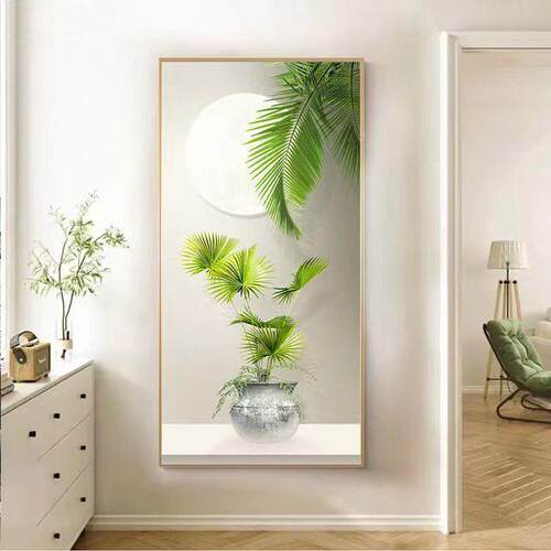 真绿植玄门关装饰仿GZD光画影走廊过道壁画客厅入户进画竖版清新