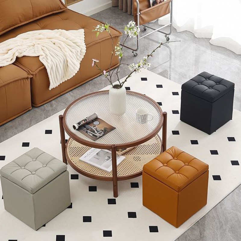 收纳储物凳多功能可坐家用矮凳换鞋搁脚凳方形猫抓皮客厅凳子