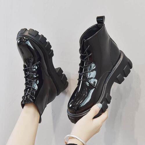 马丁靴女短靴厚底皮靴大码women martin boots flat boots big 42