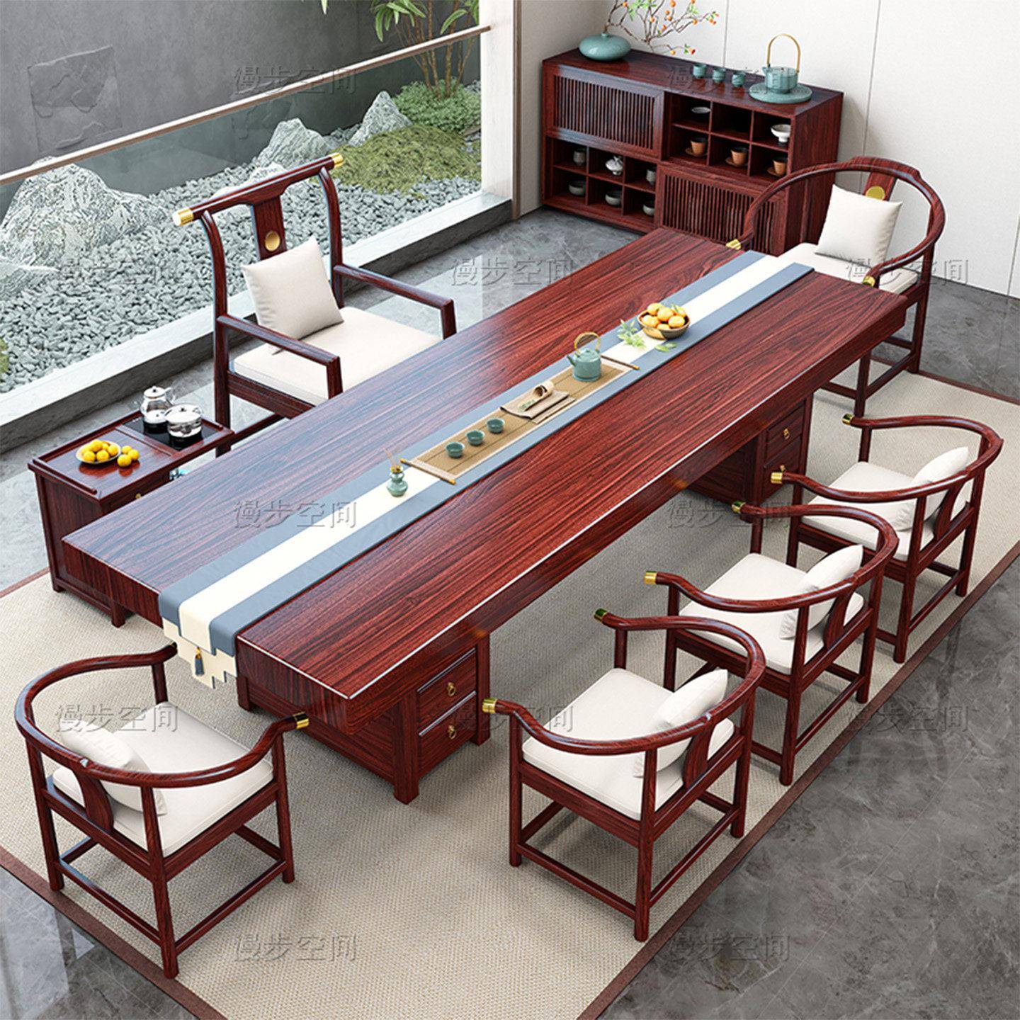 乌金木实木大板茶桌椅组合办公室茶桌茶台功夫泡茶几茶具套装一体