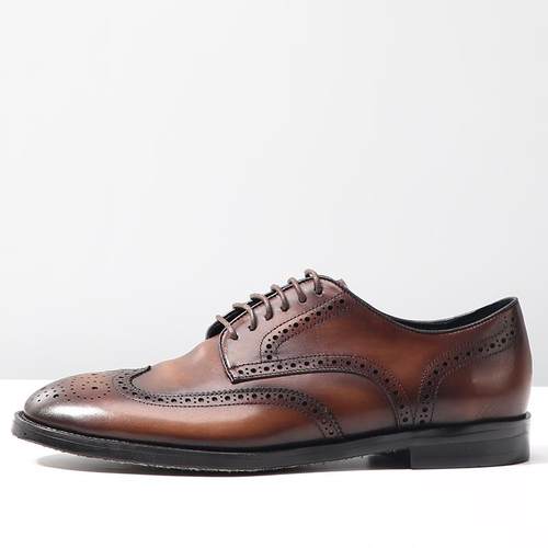 正品日常通软勤覆闲古圆头休 皮鞋男商务真皮底透英伦布气洛克雕