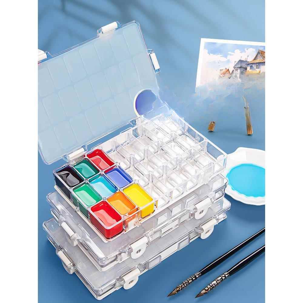 颜料盒24格调色盒带盖水粉盒便携水彩盒36格水粉颜料盒空盒软盖水
