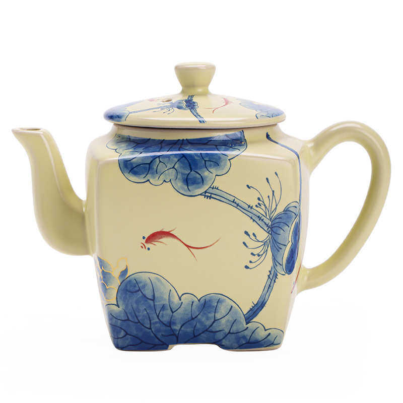 国风黄汝鱼戏荷塘茶壶泡茶壶四方壶陶瓷茶具开片可养家用功夫茶具,餐饮具,茶壶,淘宝优惠券,粉丝福利购,淘宝优惠卷