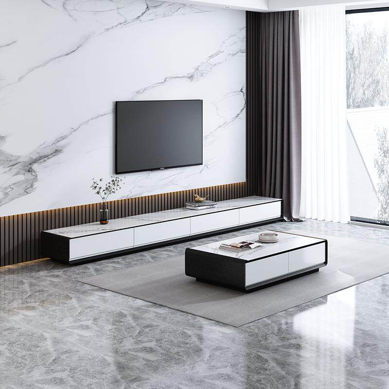 轻奢简约实木岩板电视柜茶几组合烤漆落地小户型客厅高低款整装