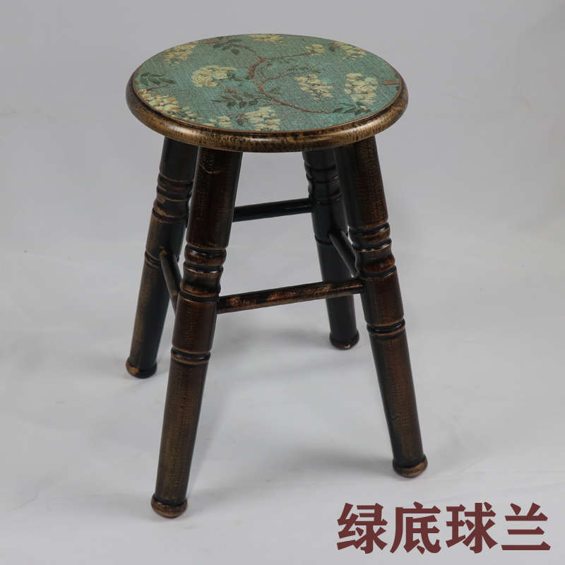 美式乡村餐桌椅小凳子家用欧式实木高圆凳休闲商用卧室梳妆凳创意