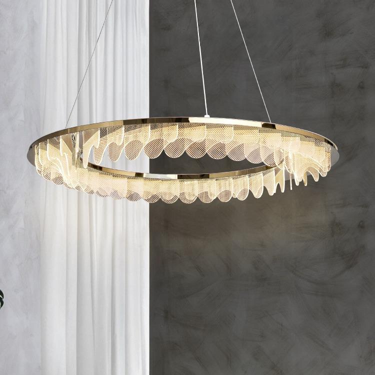 后现代约客厅吊灯导光板设计989师餐简厅灯意环形圆圈奢轻卧室灯