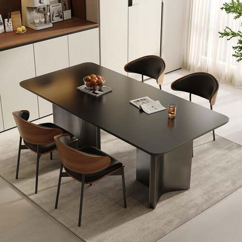 黑色岩板餐桌2026新款高端现代简约长方形小户型高级感餐厅餐桌椅