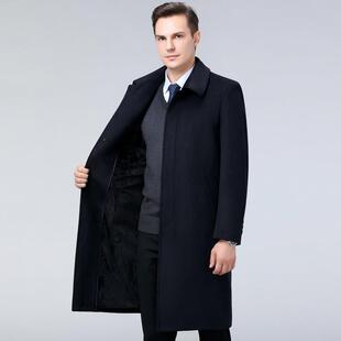 秋冬新款商1308-F男式绒羊毛务加大衣外套中老年绒加厚长款毛呢风