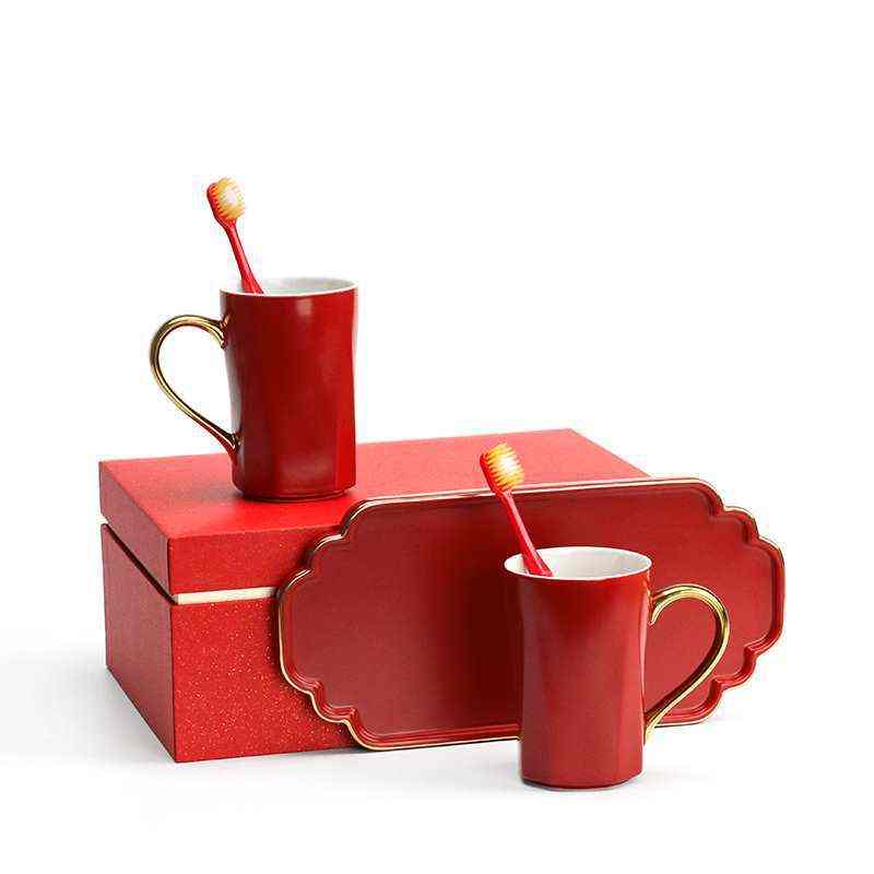 吾游结婚红色漱口杯一对洗漱杯子情侣刷牙杯创意陶瓷批发牙缸婚庆