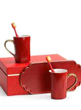 吾游结婚红色漱口杯一对洗漱杯子情侣刷牙杯创意陶瓷批发牙缸婚庆