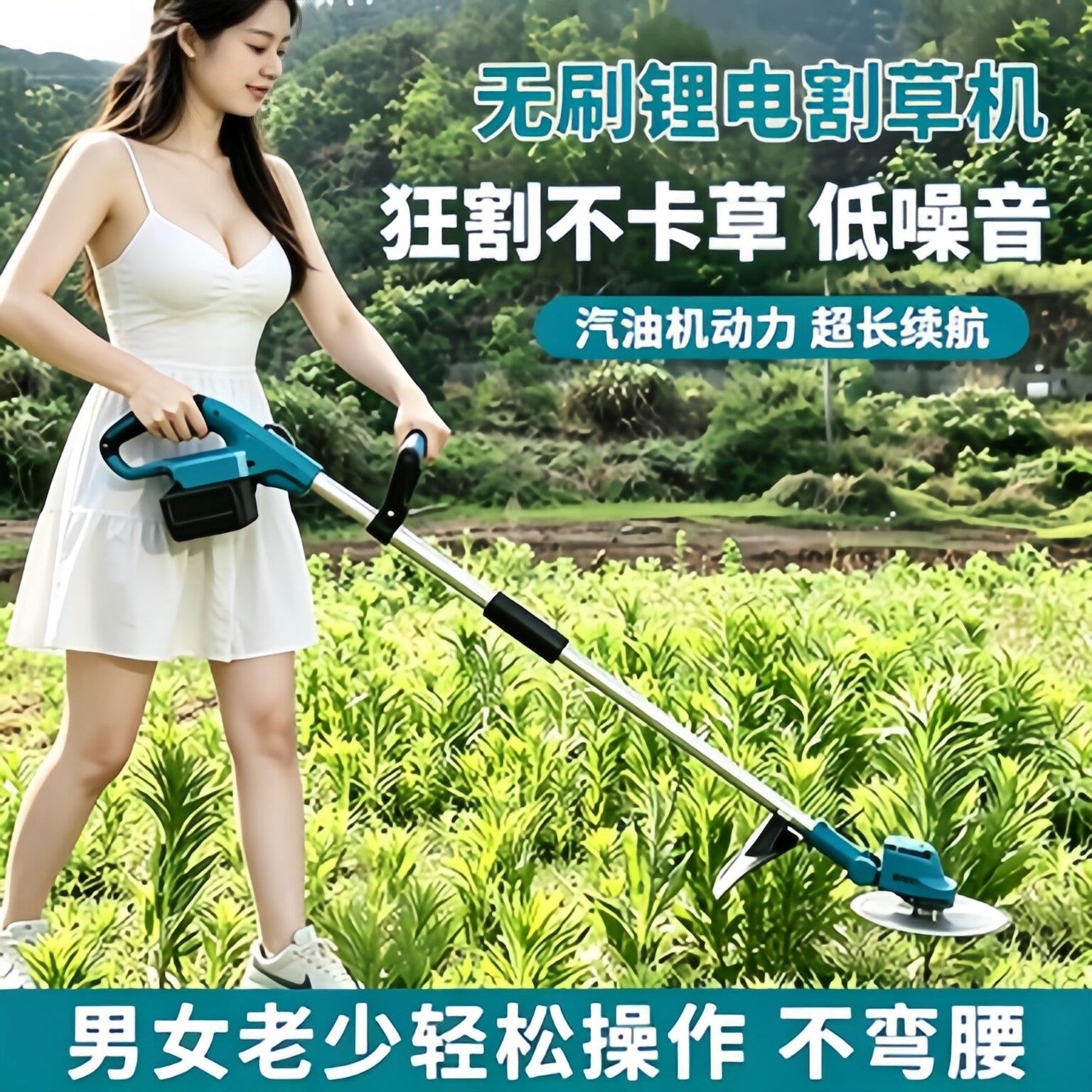 充电式电动割草机家用小型除草机大功率锂电庭院草坪修剪割草机