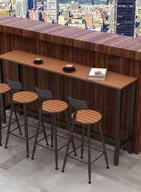 LCP2户外休闲阳台靠墙吧台桌椅组合家用庭防腐长条桌铁艺塑木