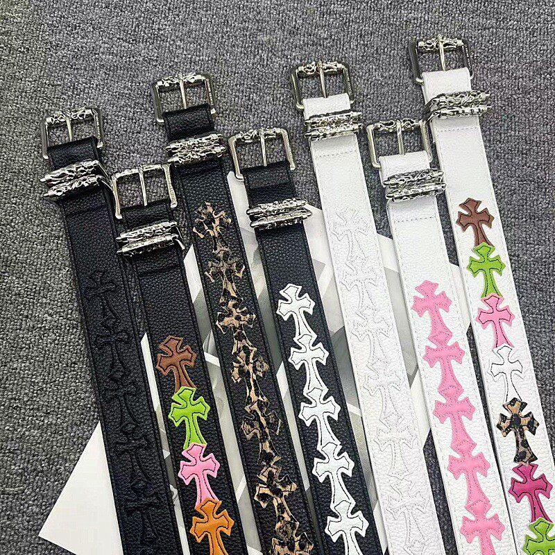 滚轮扣刺绣彩色十字架皮带藤蔓针扣腰带男女同款个性潮流百搭裤带