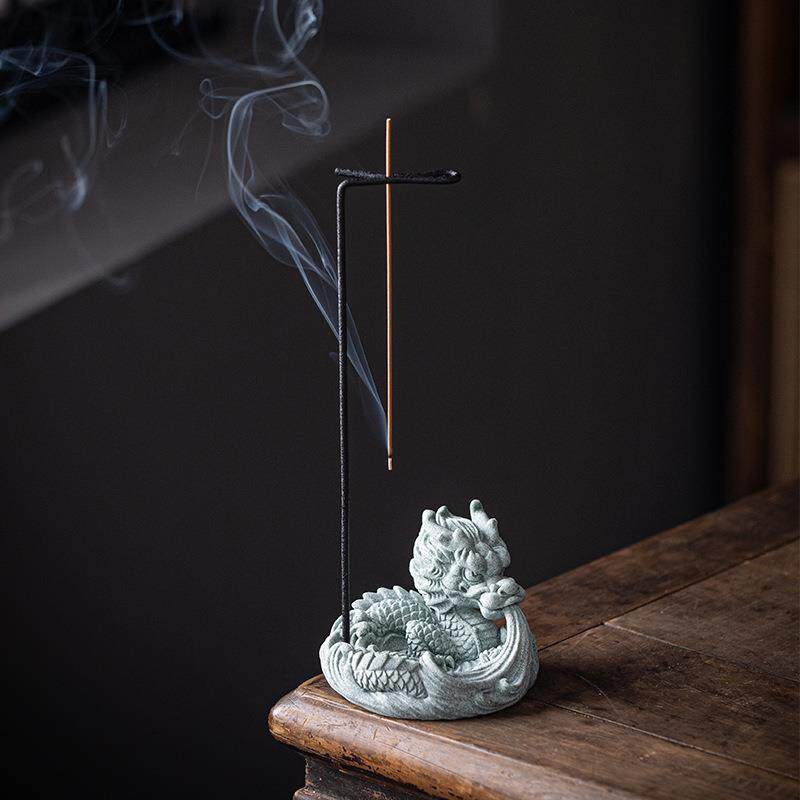 中式创意青沙石祥龙茶宠客厅桌面香熏炉线香插摆件办公茶几装饰品