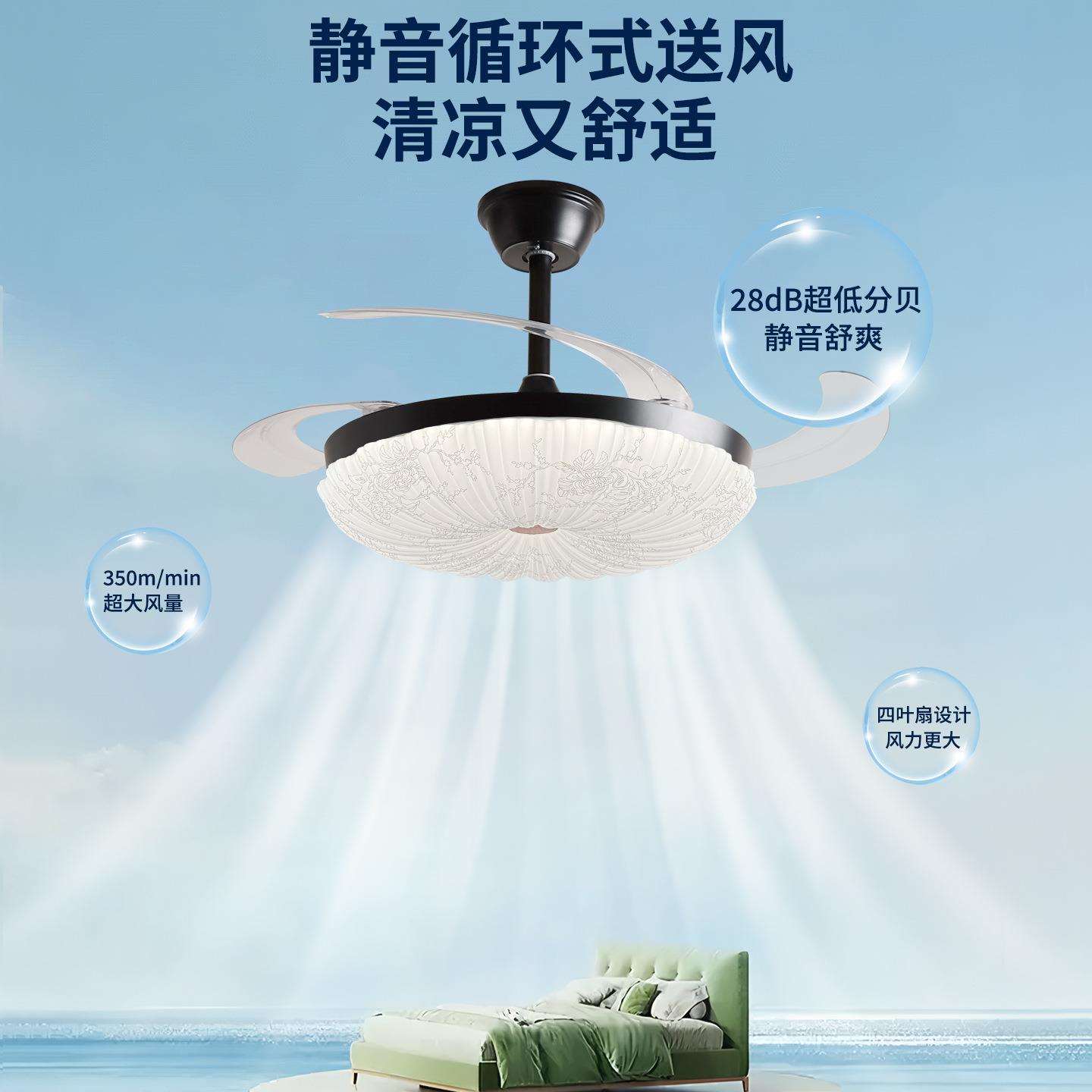 形带风扇灯吊扇灯吸顶家用厅餐厅卧室HVQ电灯扇吊灯客中山隐具