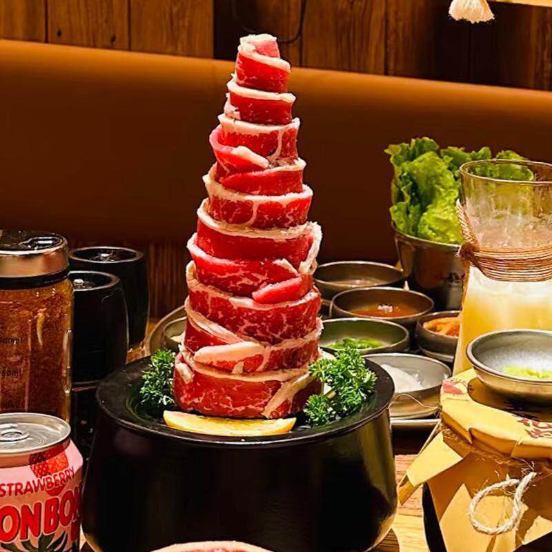 创意烤肉店山葵村同款餐具和牛塔盘五花肉盘芝士牛肉盘酱料甜品盘