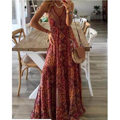 summer commuter boho print slip dress夏季通勤印 花吊带连衣裙