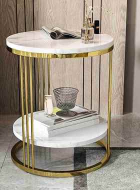 奢茶几双角几飘窗桌休闲ST005#发边几层现代镀金轻沙不锈钢大理石