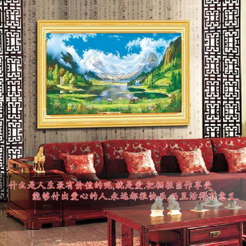 青飞精准印布天山盛镜十字绣高原山谷风景清净悠闲客厅山水画风景