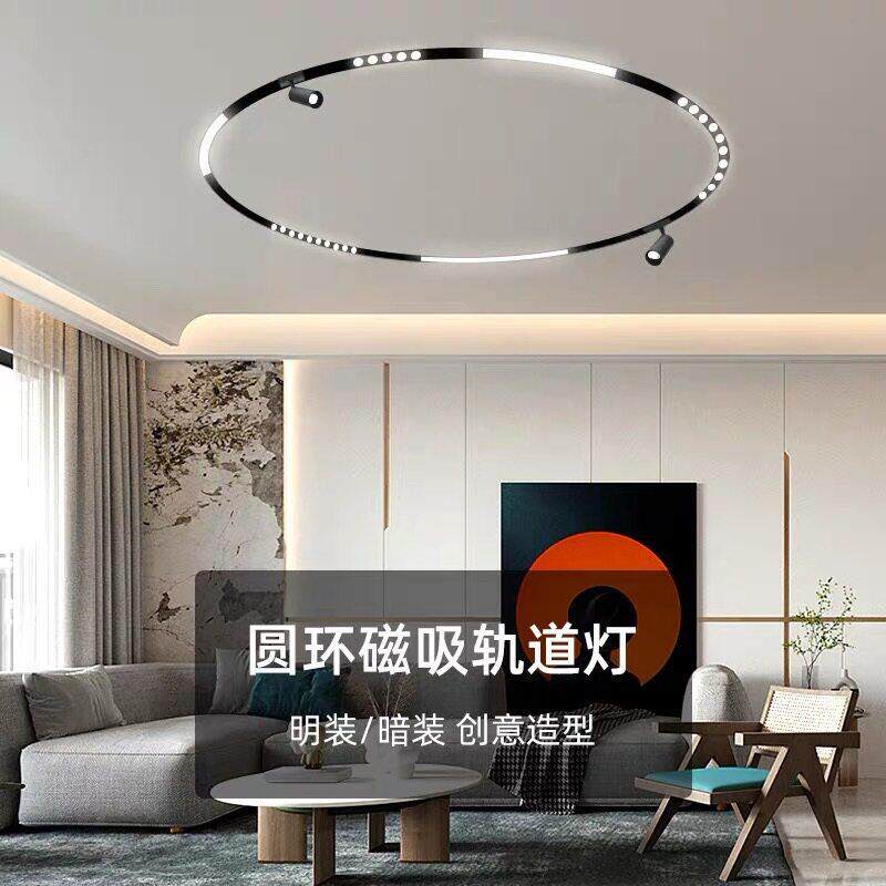 弧形磁吸轨道灯圆形异形 嵌入式磁吸轨道灯 无主灯环型明装客厅