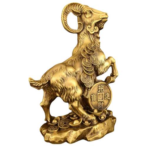 纯铜羊摆件金钱羊生肖羊客厅家居摆设中式装饰工艺品大号铜羊招财