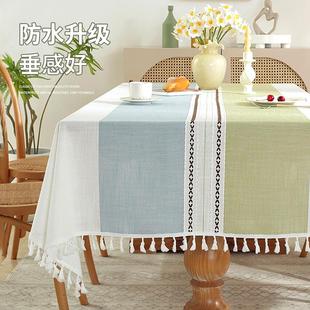 跨境热销家用仿棉麻台布现代简约茶几巾流苏桌布防水防油批发代发