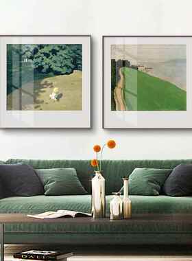 现代简约油画农村风景小清新绿色森林草地艺术装饰画玄关厨房挂画