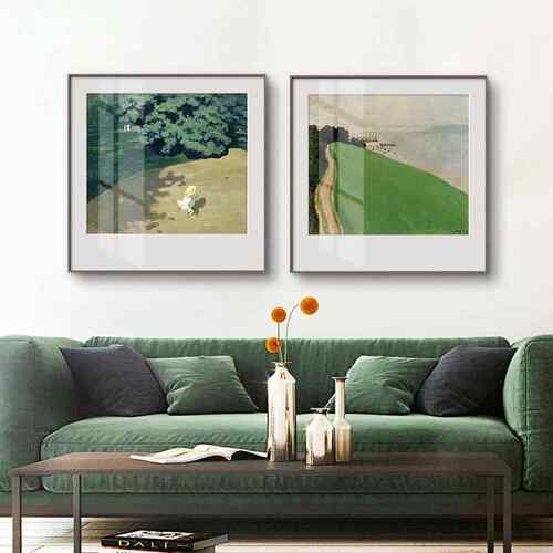 现代简约油画农村风景小清新绿色森林草地艺术装饰画玄关厨房挂画