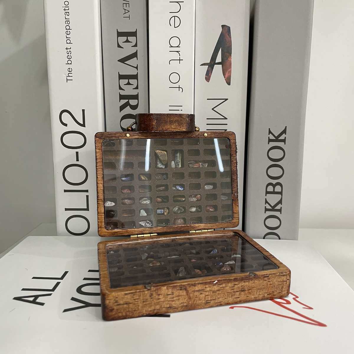 收藏手提箱 收藏品水晶里的盒box摆石头 饰crystalcollection木制