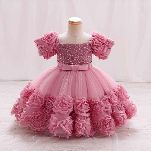 girls short sleeve party dress floral embroidery puffy tulle