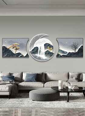 网红聚宝盆山水画厅挂画轻奢现靠墙上客装饰档画高大气沙背山景画