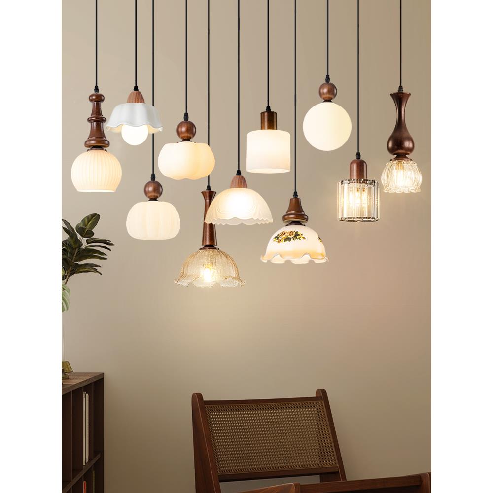 中古风卧室床头小吊灯高级感复古餐厅玄关过道新中式单头长吊线灯