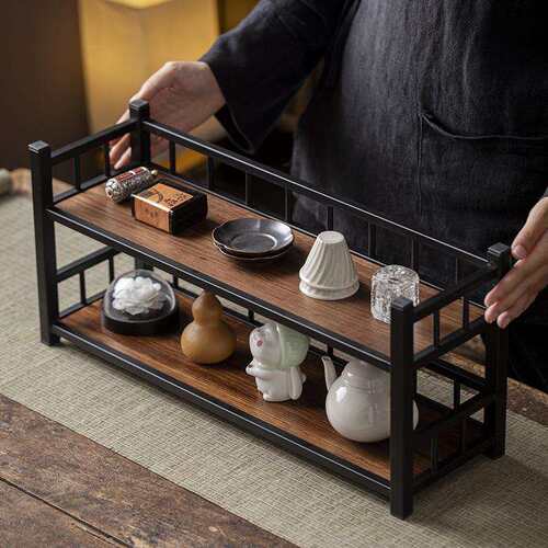 国潮新款复古铁艺架茶杯架茶具茶壶收纳展示架多宝格博古茶道用具