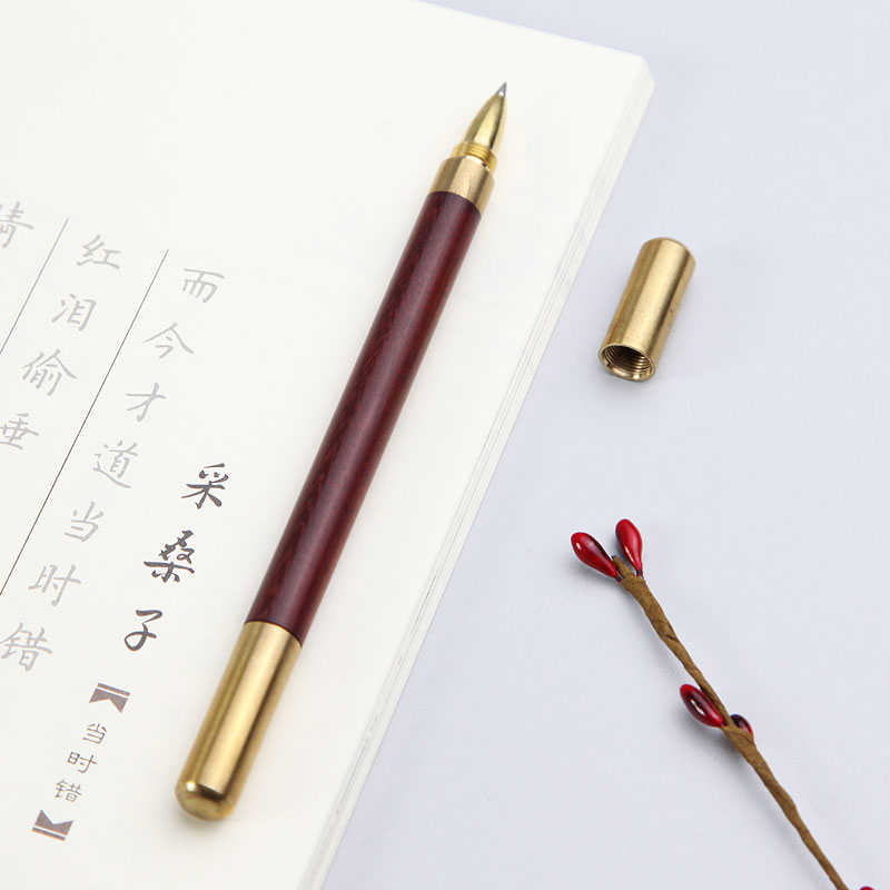 红木签字笔黄铜实木质高档创意商务男士办公签单笔黑檀木中性笔